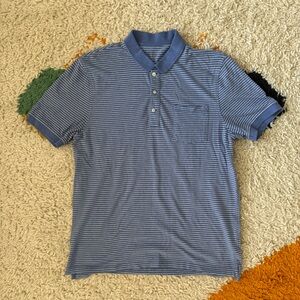 J. Crew Blue and White Striped Polo Shirt (large)